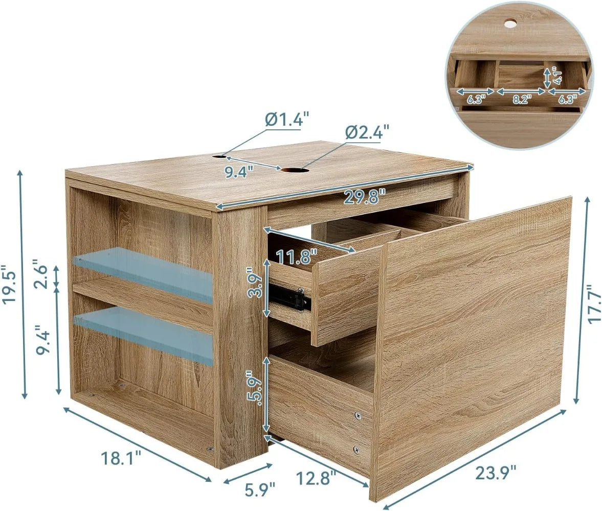 30-inch Natural Color Wall Mounted Bathroom Vanity with Hidden Drawer and Gold Boat Vessel Sink Top