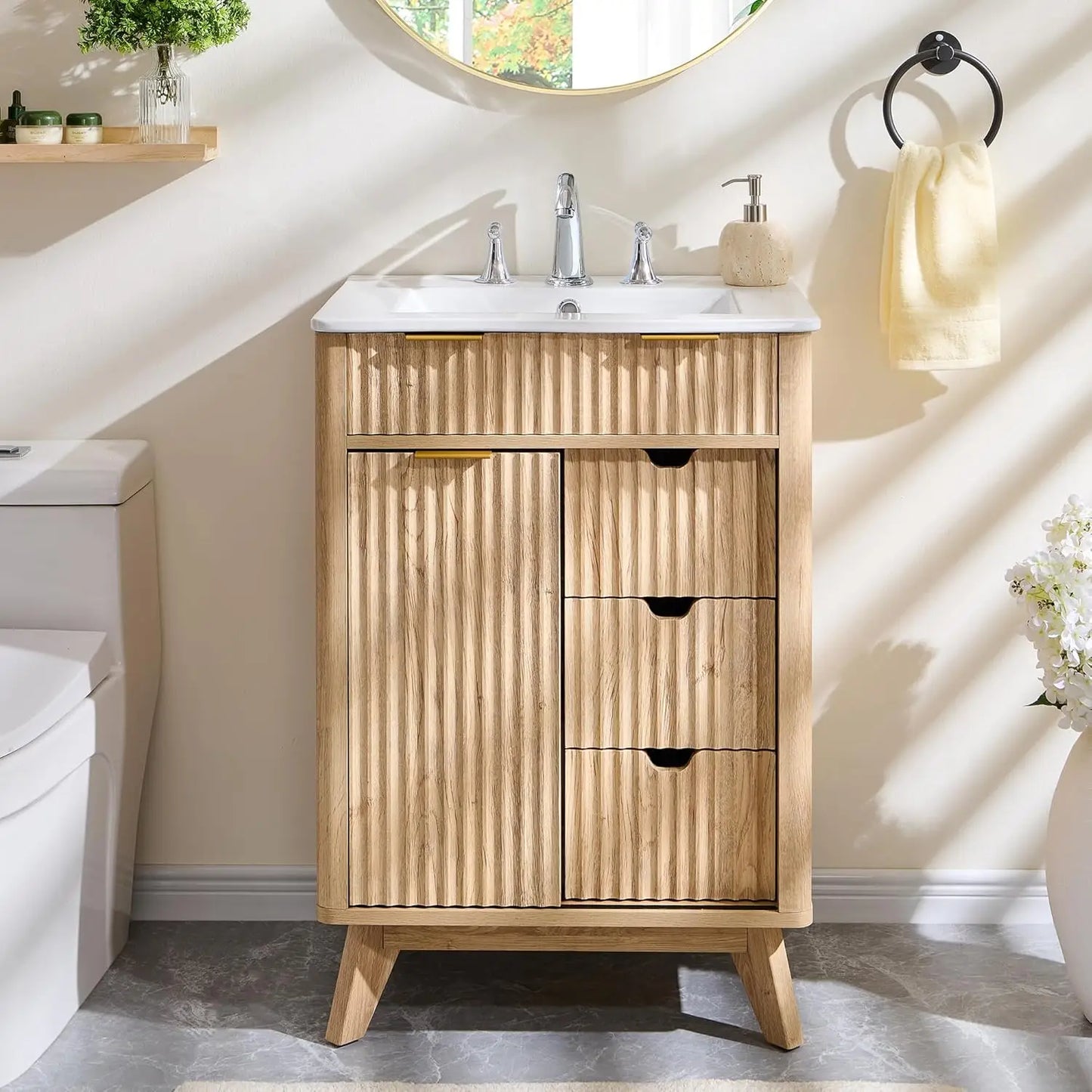 XMSJHignconcerned Fluted Bathroom Vanity With Ceramic Sink