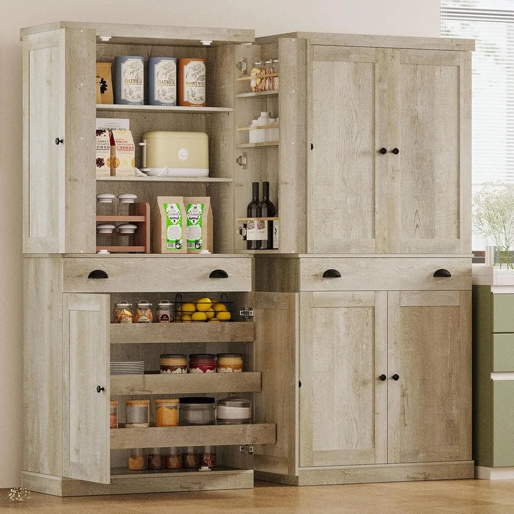 Kitchen Pantry Cabinet Freestanding Cupboard And Sliding Rack