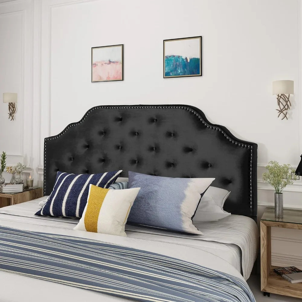 Silas Velvet Queen/Full Size Headboard in Black
