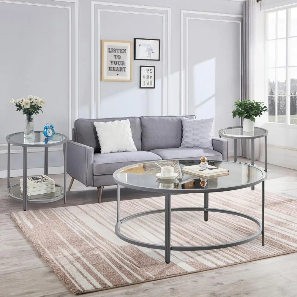 Glass End Table Two Tier Metal Frame Living Room Table