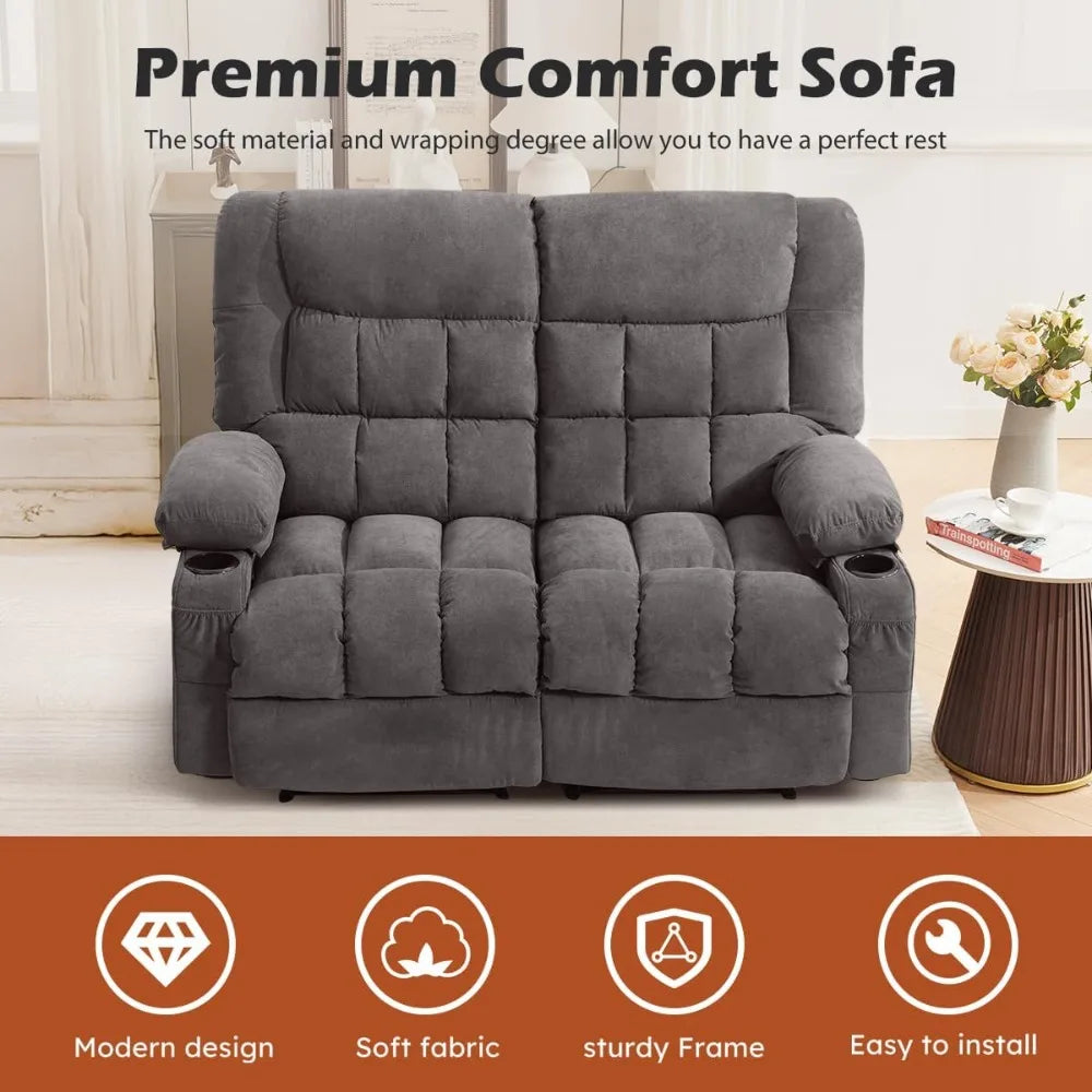 Recliner Loveseat With Cup Holders And Side Pocket