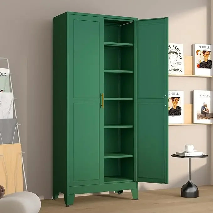 Metal Pantry Cabinet With 2 Doors And 5 Adjustable Shelves