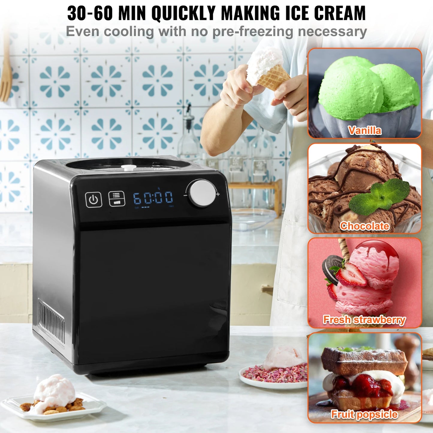 VEVOR Upright Automatic Ice Cream Maker With Built In Compressor