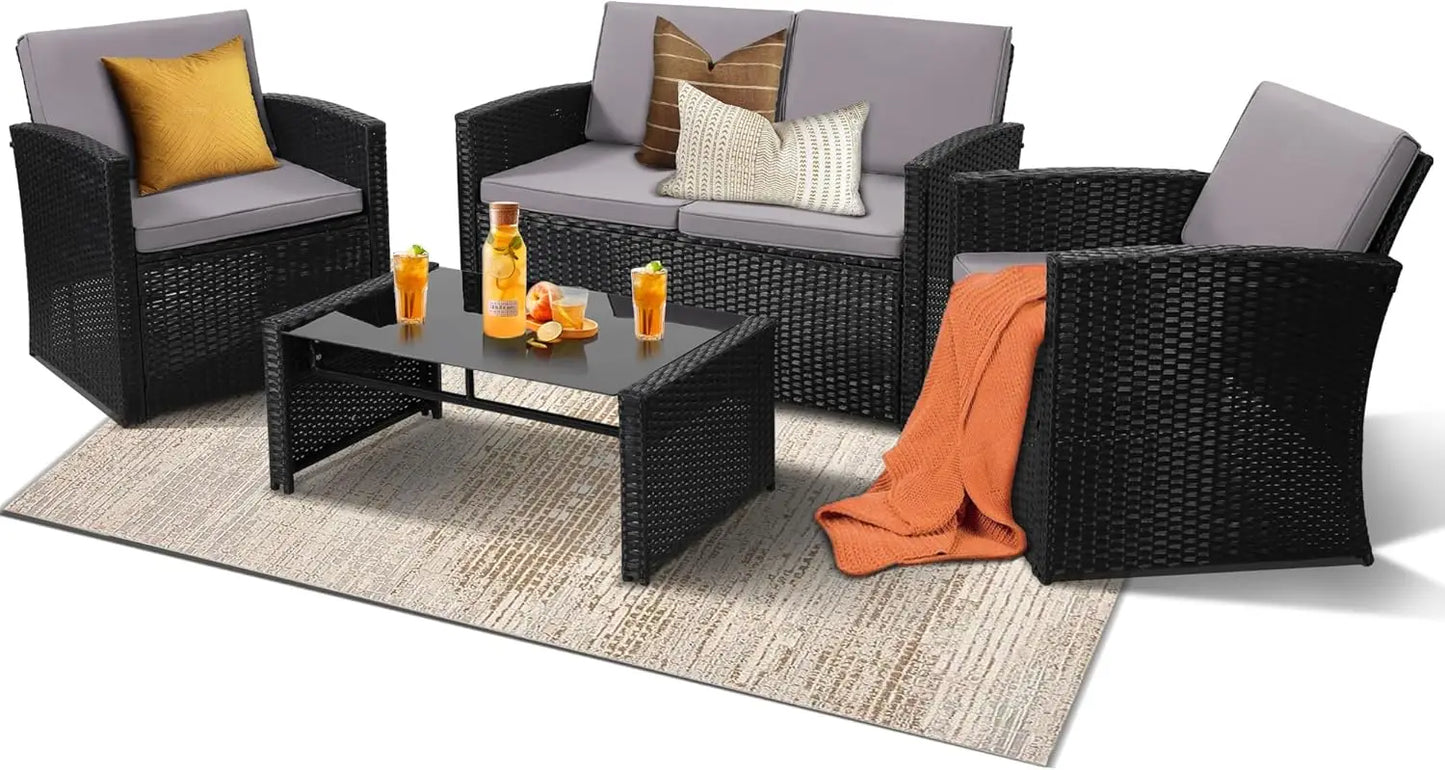 RBXCH Outdoor Patio Conversation Set Wicker Furniture