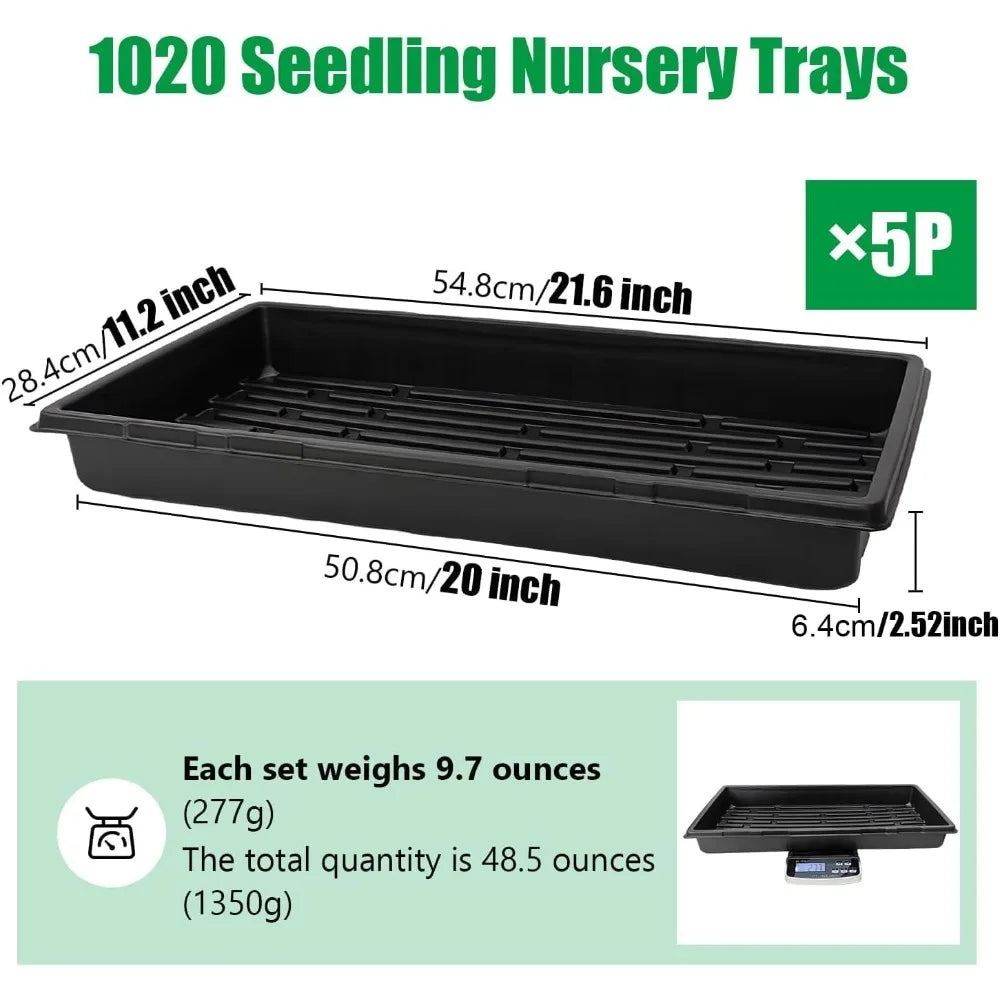 Sturdy 1020 Microgreens Growing Trays, No Drain Holes, 5-Pack for Indoor Gardening & Seed Starting