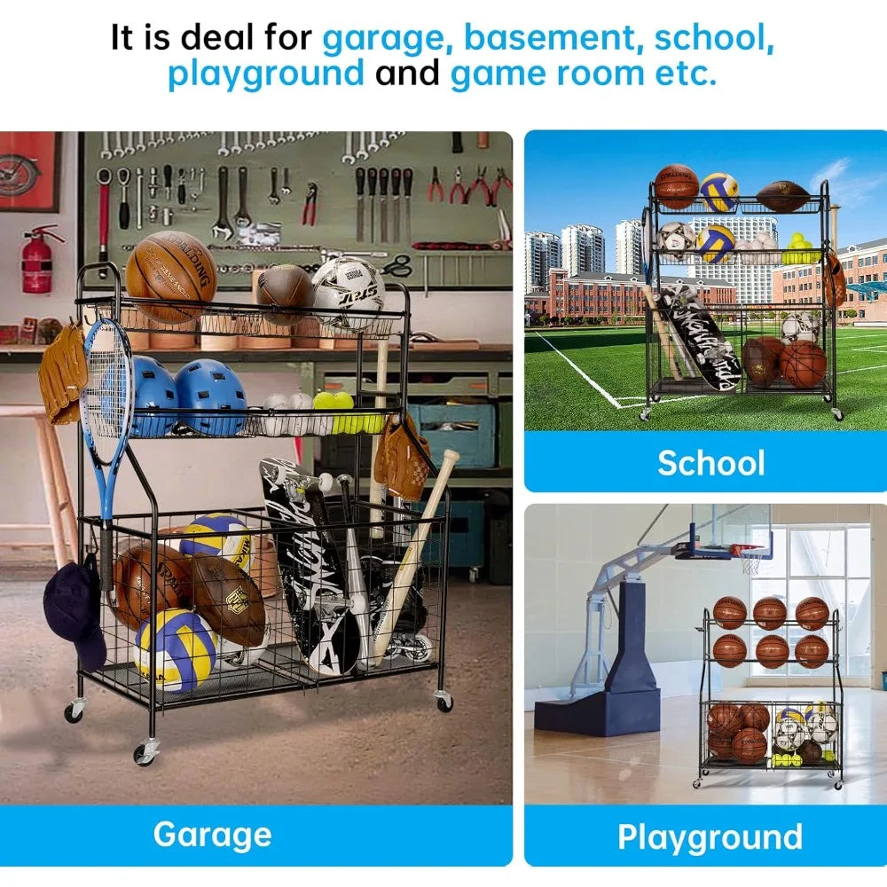 Hign Concerned Garage Sports Equipment Organizer On Wheels