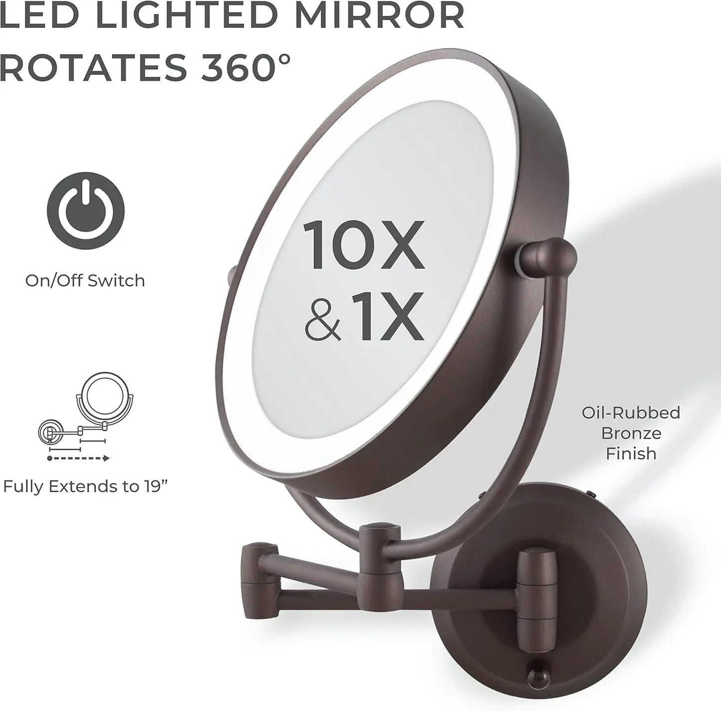 11" LED Wall Mounted Makeup Mirror 10X/1X Plug in or Battery Operated Vanity Mirrors for Wall (Large | 10X/1X | 11" x 14.5"