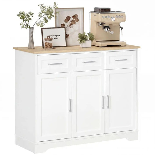 Sideboard Buffet Cabinet With 3 Storage Drawers And Adjustable Shelf For Living Room