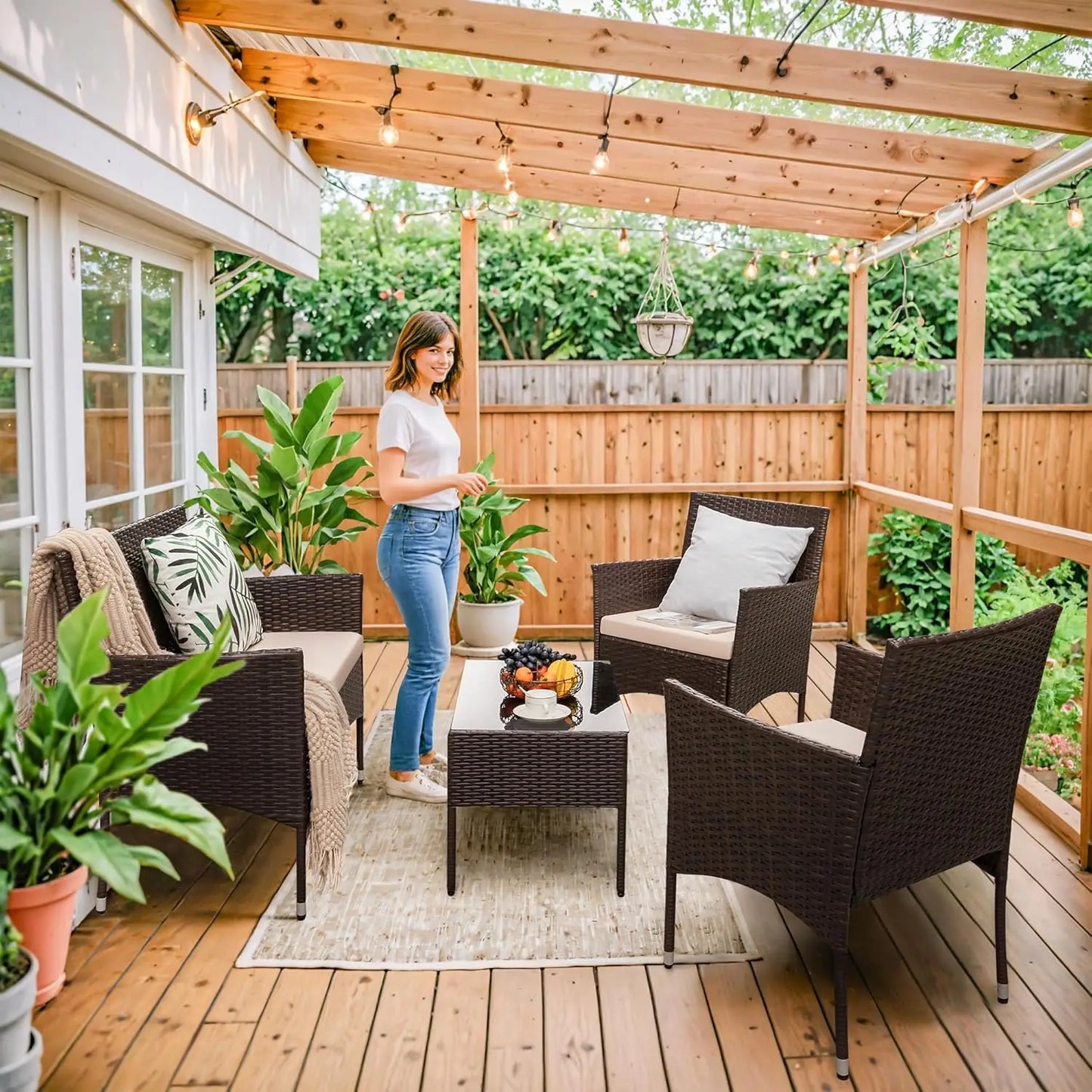 Rattan Wicker Outdoor Patio Furniture Set 4 Piece Garden