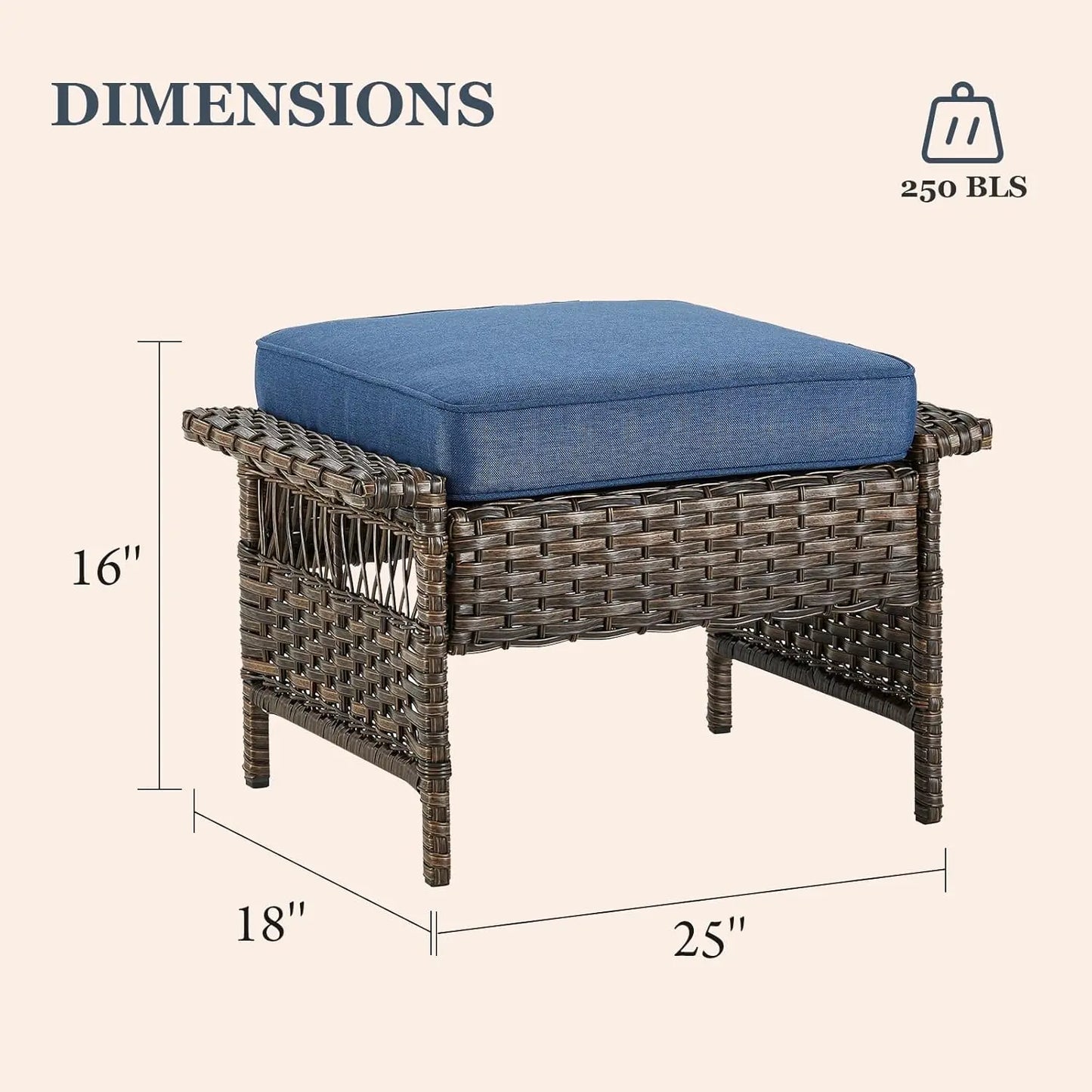 Outdoor Wicker Sofa Set with Two Ottomans and Blue Cushions for Patio, Garden, Balcony, Sunroom, and Backyard