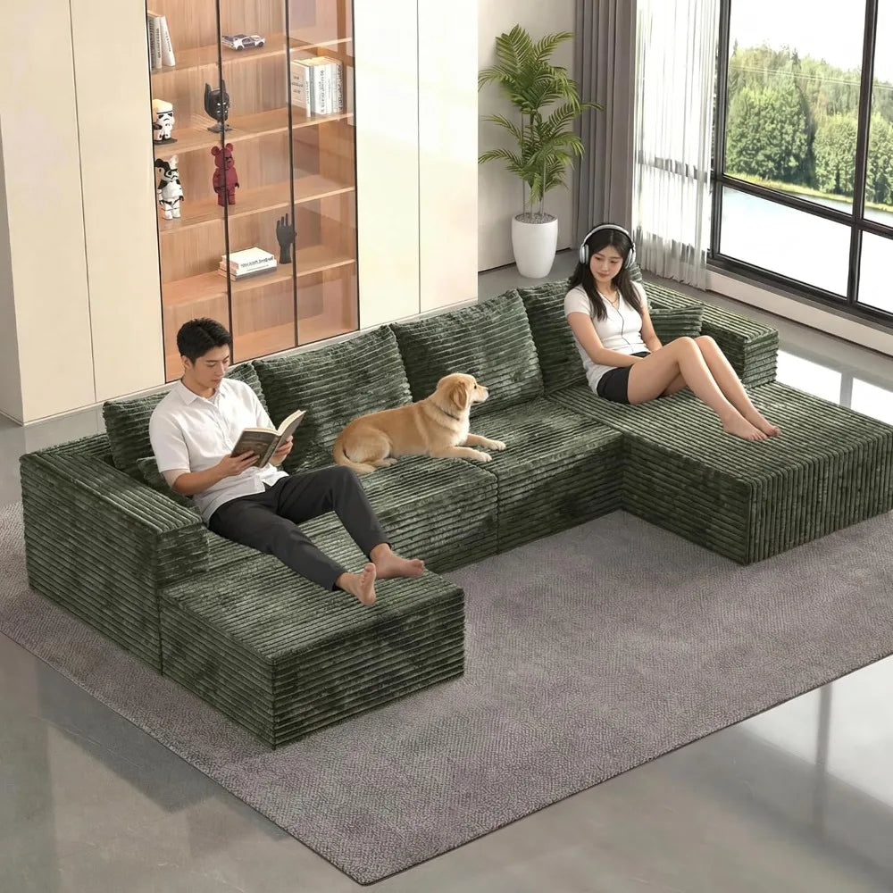 XIAOLANG Modern U Shaped Corduroy Sectional Sofa With Plush Comfort