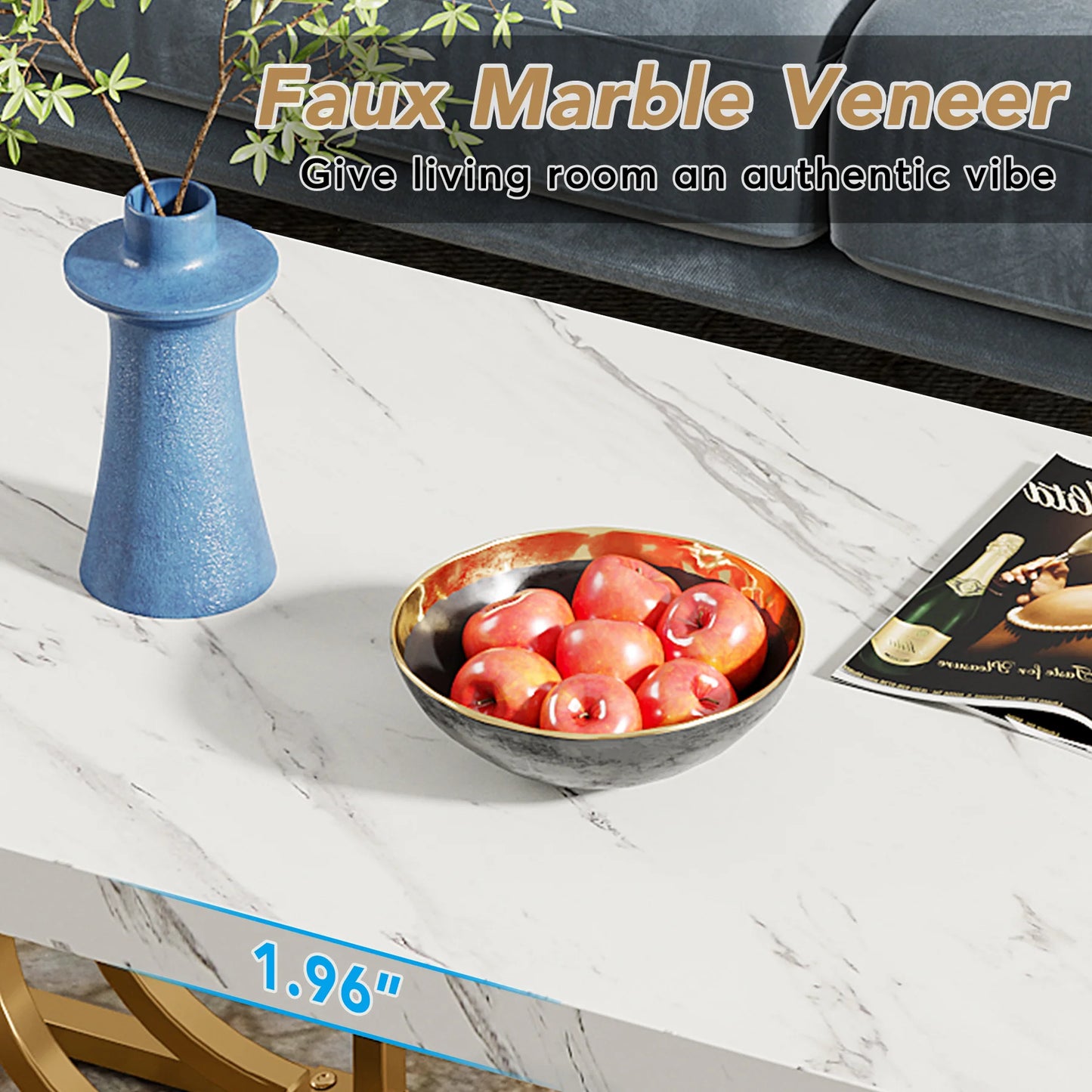 Tribesigns Faux Marble Coffee Table With Geometric Frame