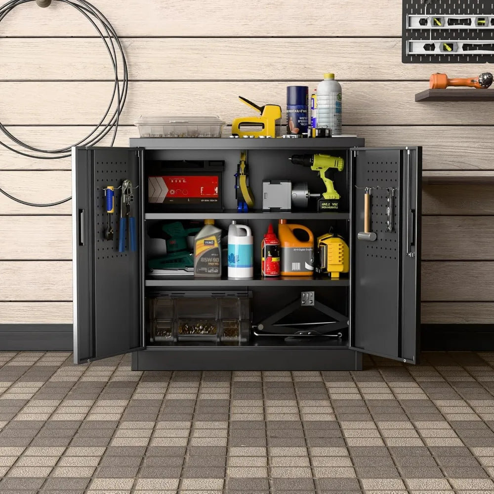 Metal Storage Cabinet Lockable Doors And Adjustable Shelves