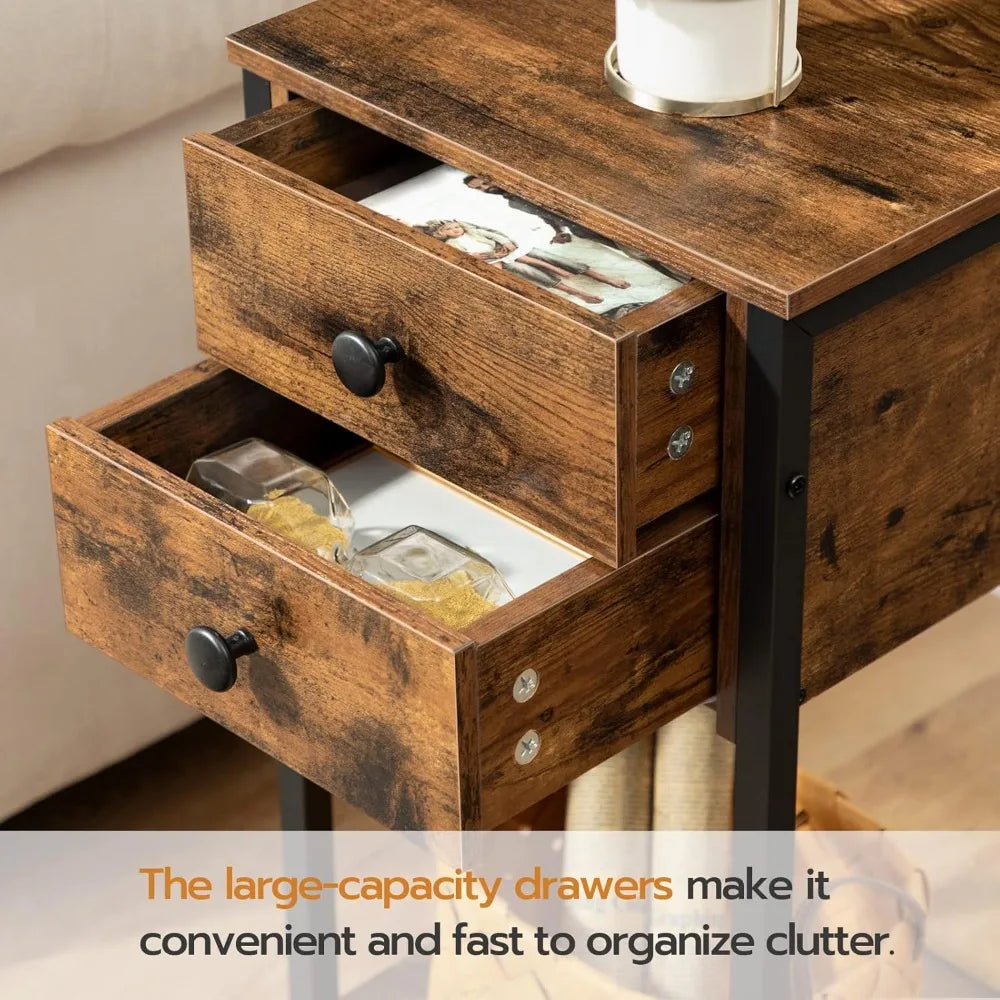 Drawer Nightstand With 2 Drawers And Storage Shelf Modern