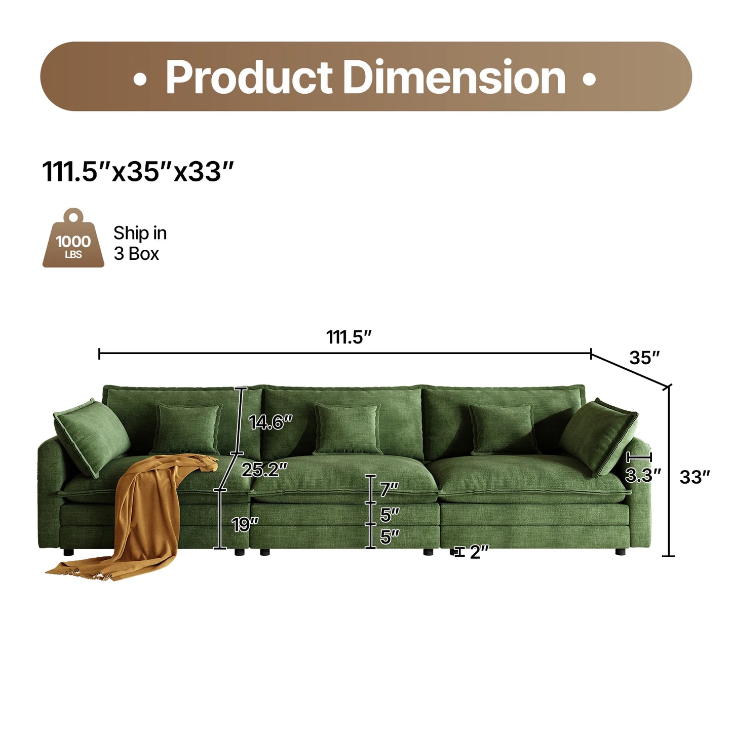 QWCCN L Shaped Modern Chenille Sofa Sectional With Ottoman