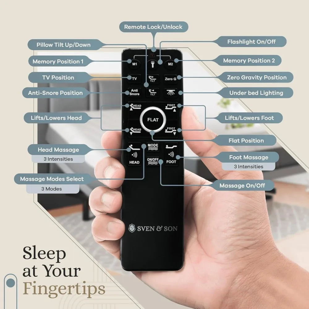 RBXC Harmony Adjustable Bed Base With Head And Foot Lift Massage Gel Memory USB