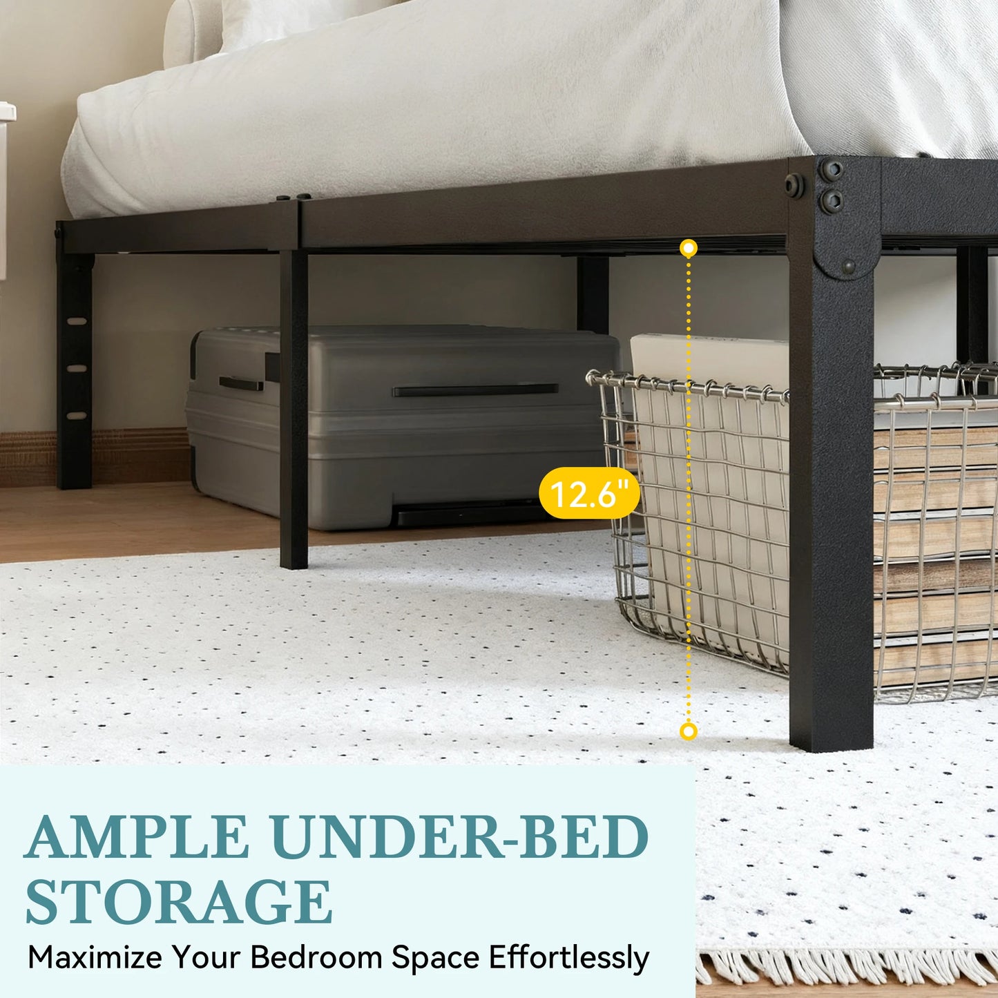 HOOMIC Heavy Duty Metal Bed Frame With Underbed Storage