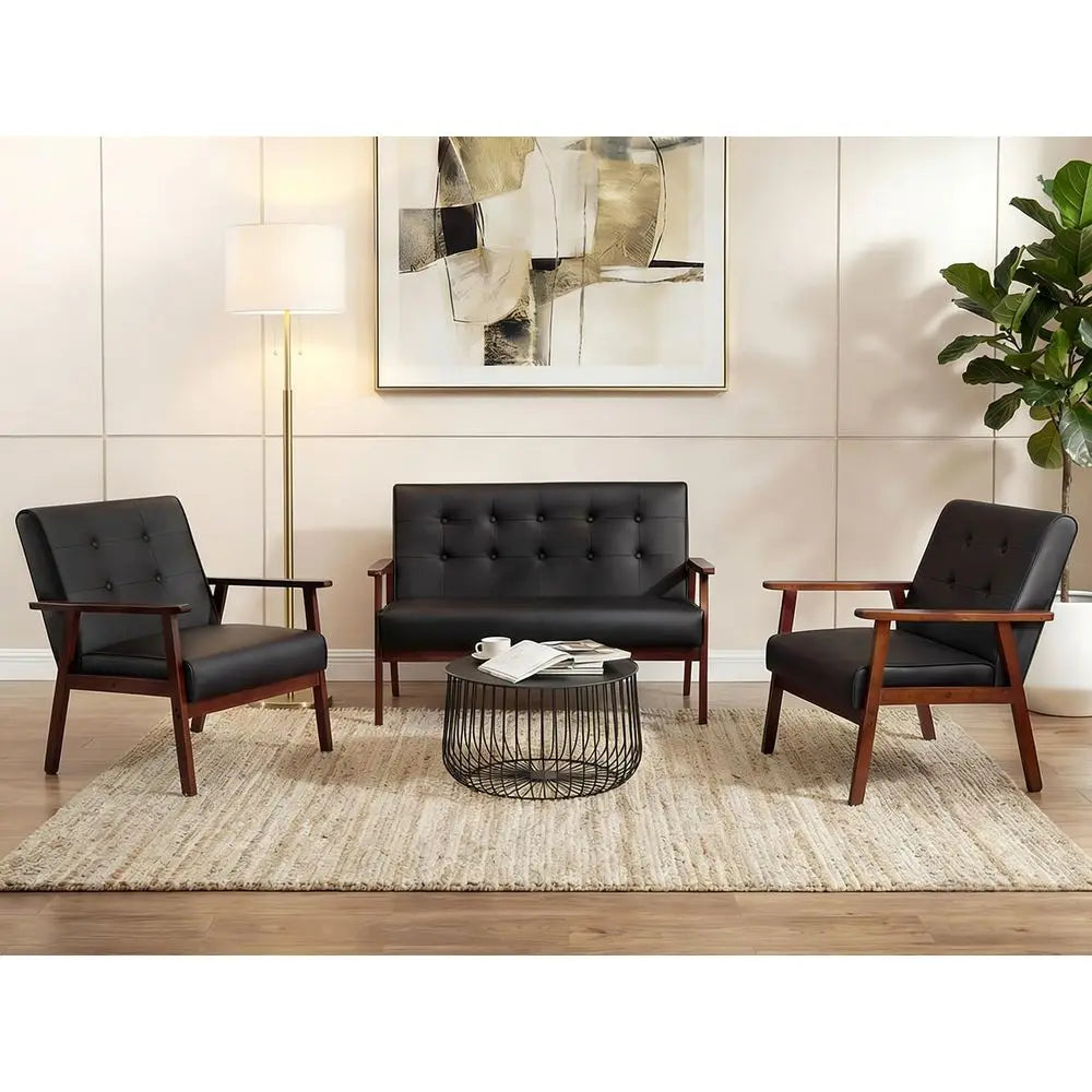 QWC Mid Century Sofa Set With Two Elegant Accent Chairs