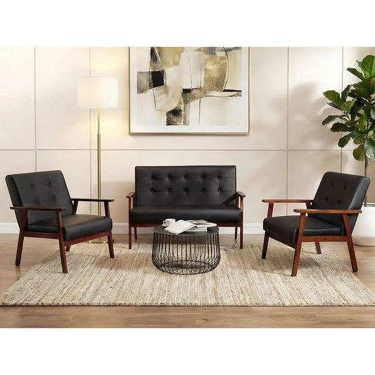 QWC Mid Century Sofa Set With Two Elegant Accent Chairs