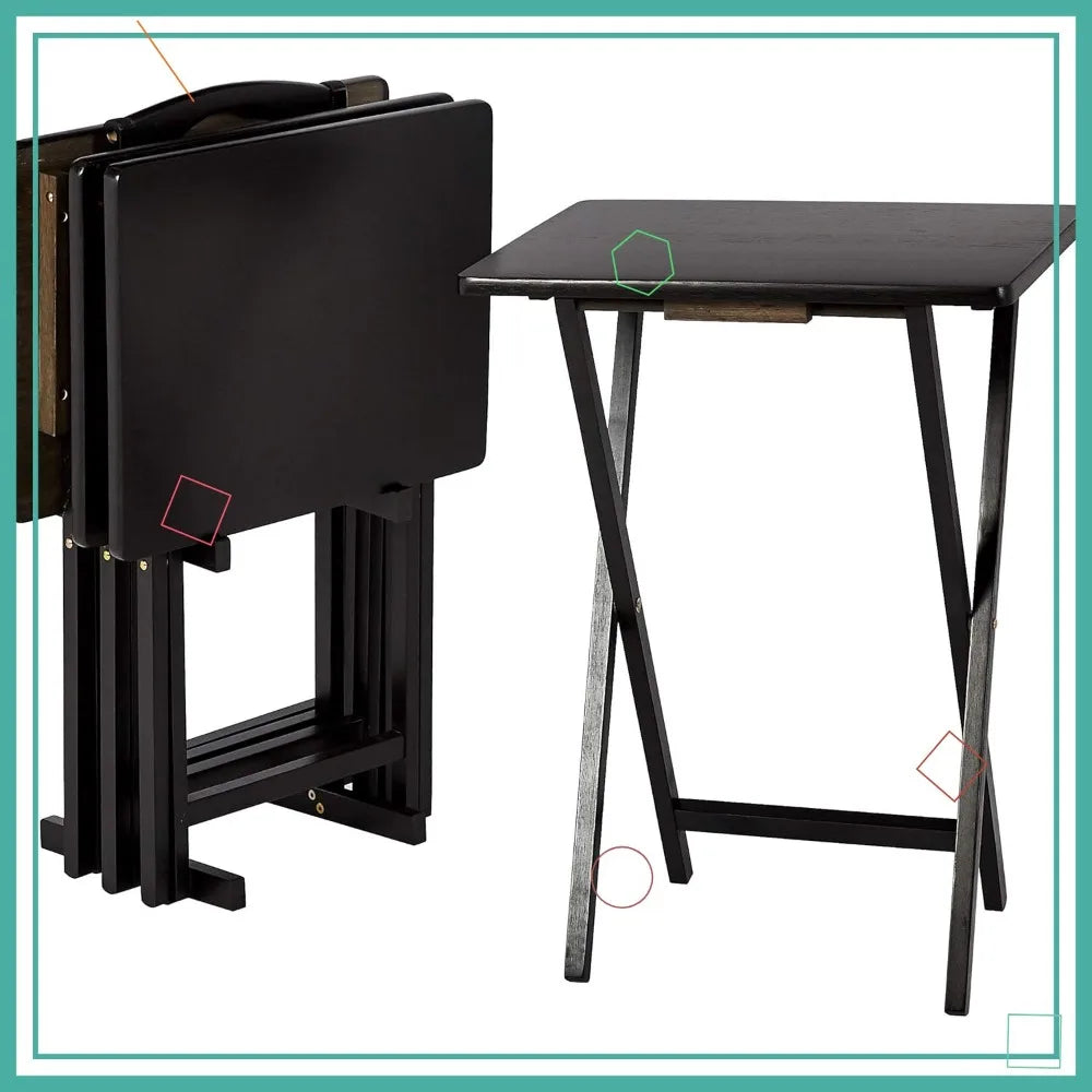 Portable Folding Tray Table Set With Storage Rack Unit