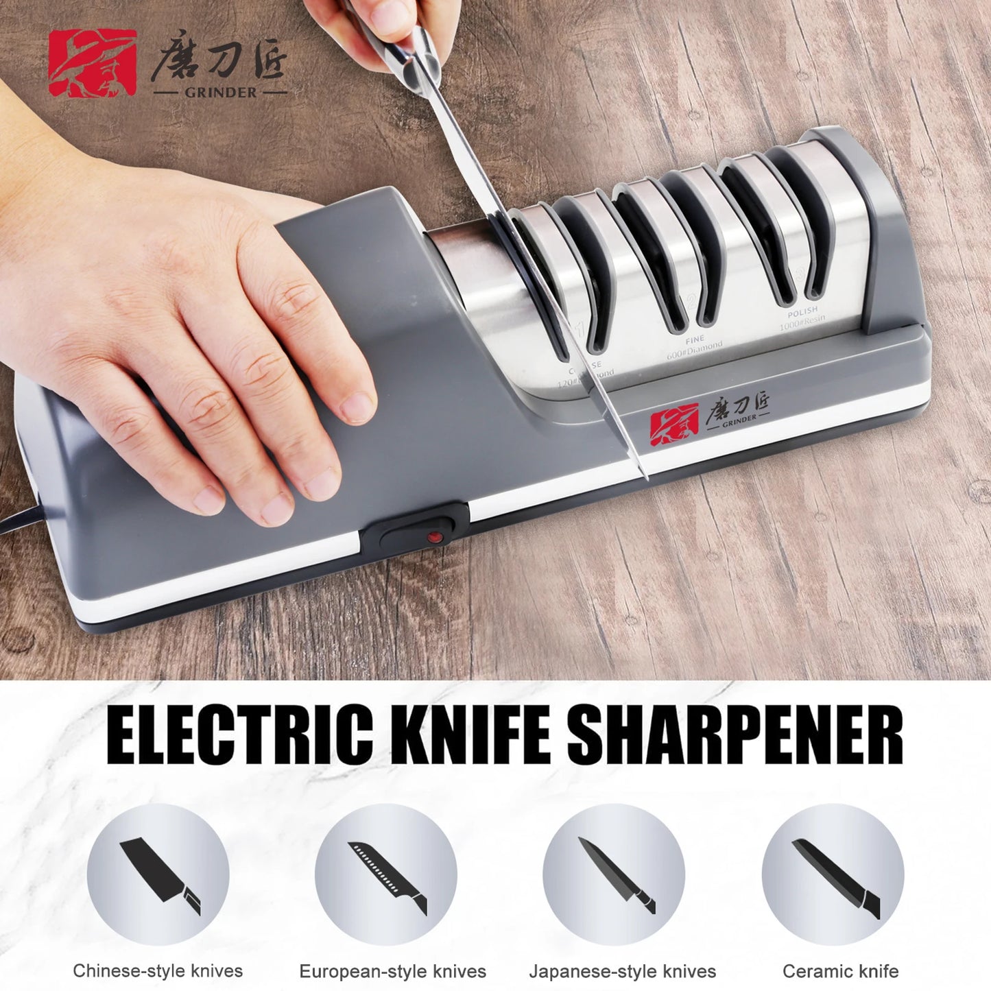 TAIDEACE Electric Knife Sharpener Three Speed Diamond Heads For All Knives