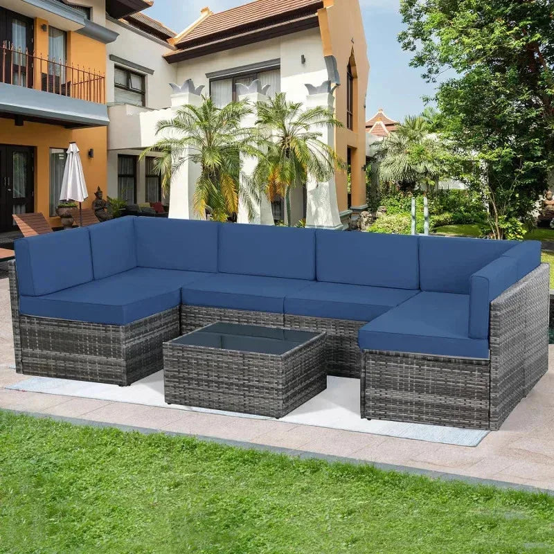 Yujingxi 7 Piece Patio Rattan Wicker Outdoor Sectional Set