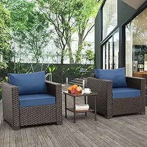 Outdoor Furniture Club Chair Set With Glass End Table