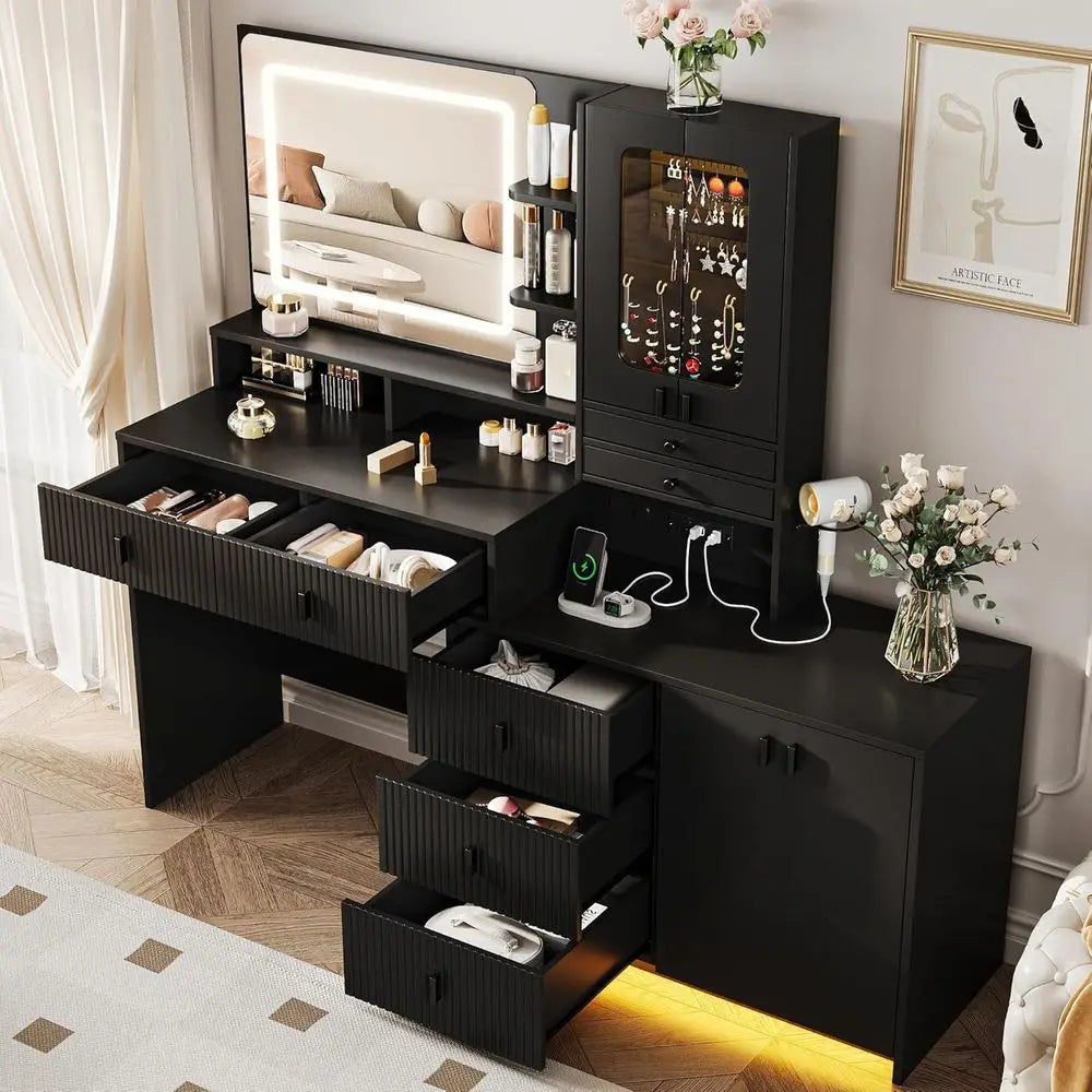 Makeup Vanity Desk With Mirror Lights And Drawers For Bedroom