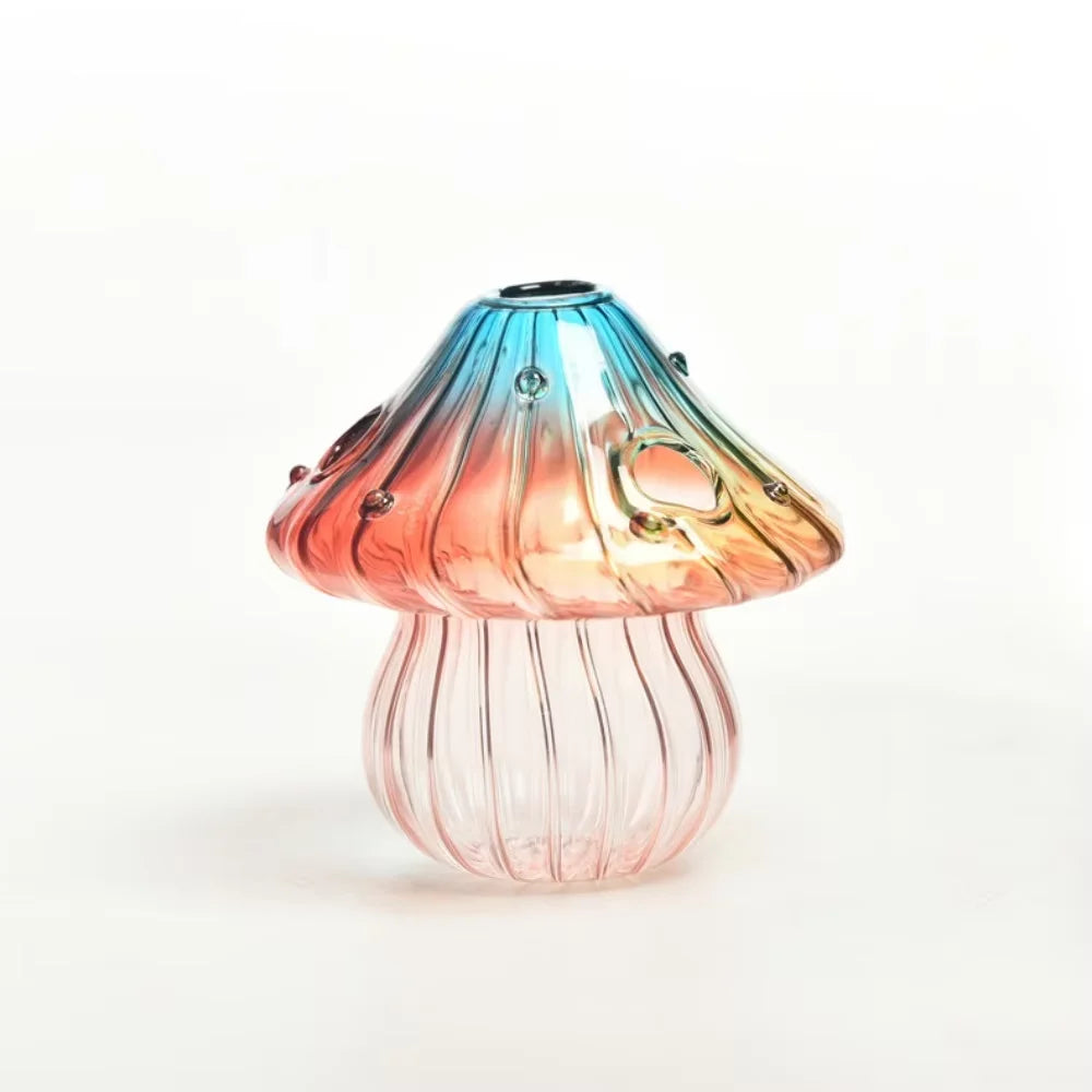 Function Transparent Glass Mushroom Vase for Hydroponics and Aromatherapy