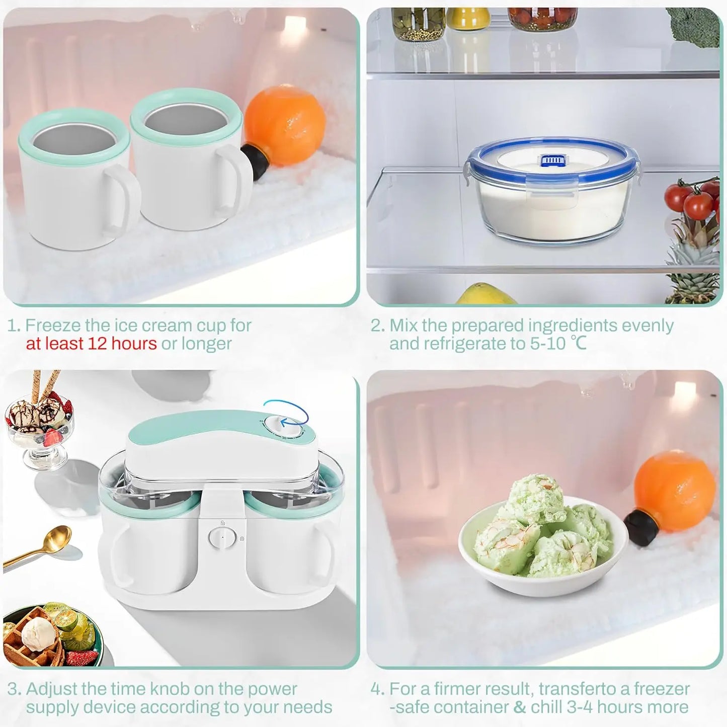 Home Ice Cream Maker With Two Bowls For Countertop Use