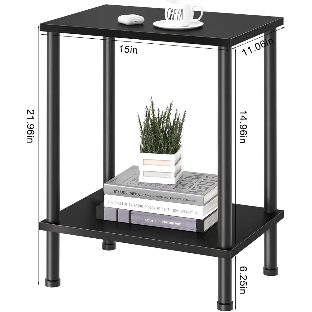 MKDK End Table With Storage Shelf 2 Tier Nightstand