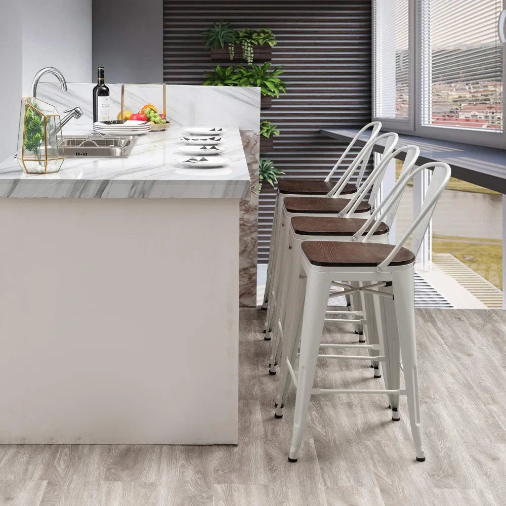 Metal Bar Stools Set Of 4 With High Backs Farmhouse