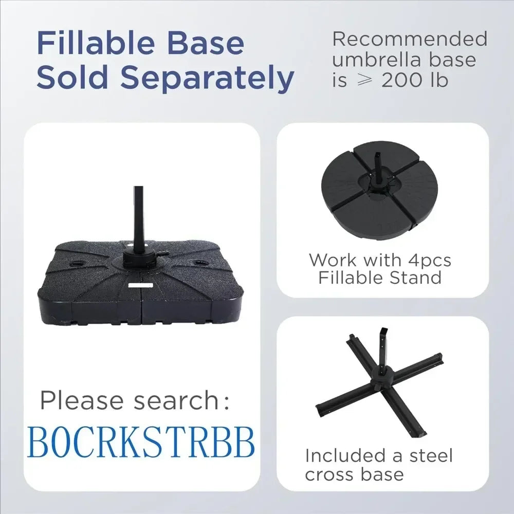 Cantilever Outdoor Patio Umbrella With LED Lights Heavy Duty