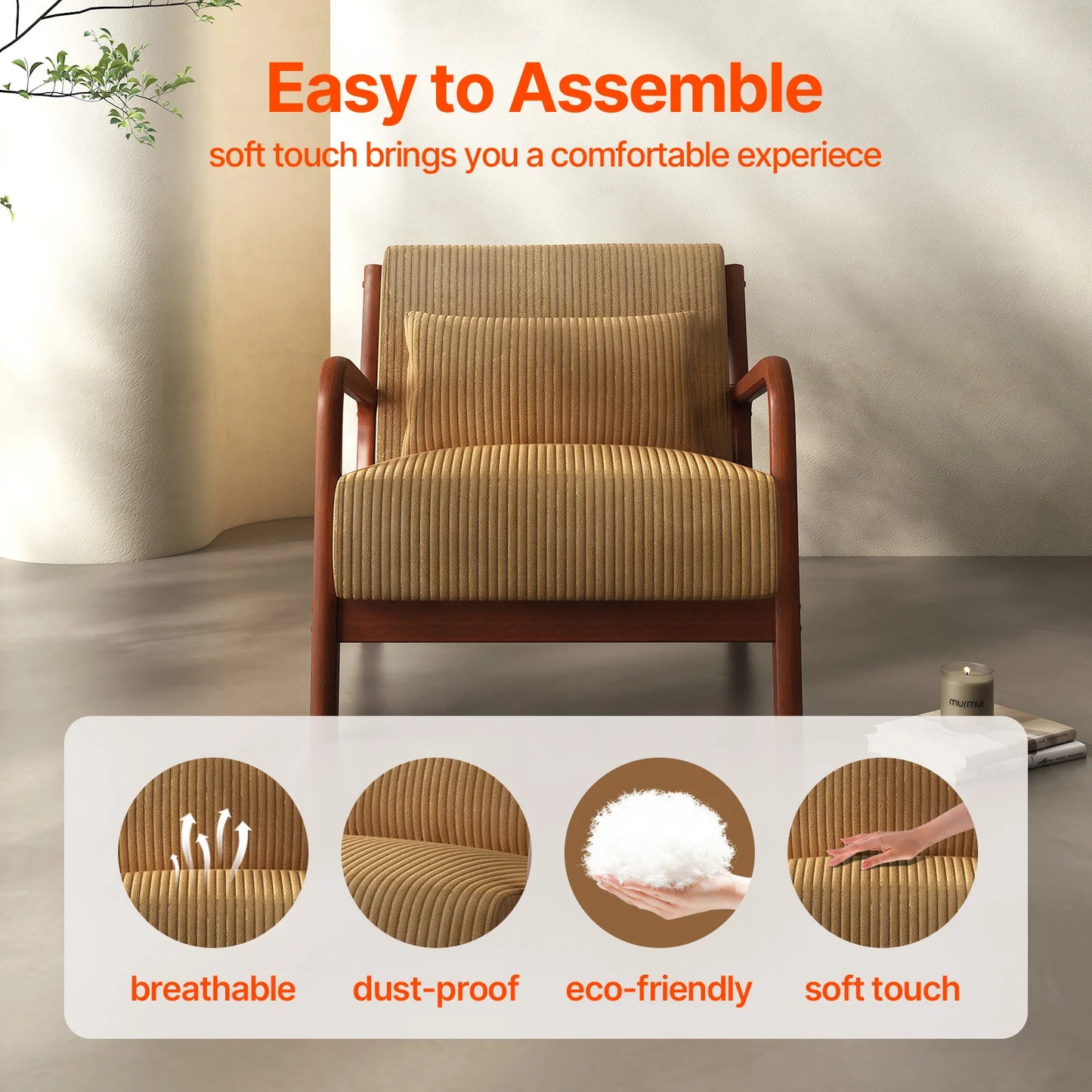 QWICover Mid Century Modern Accent Chair Fabric Armchair