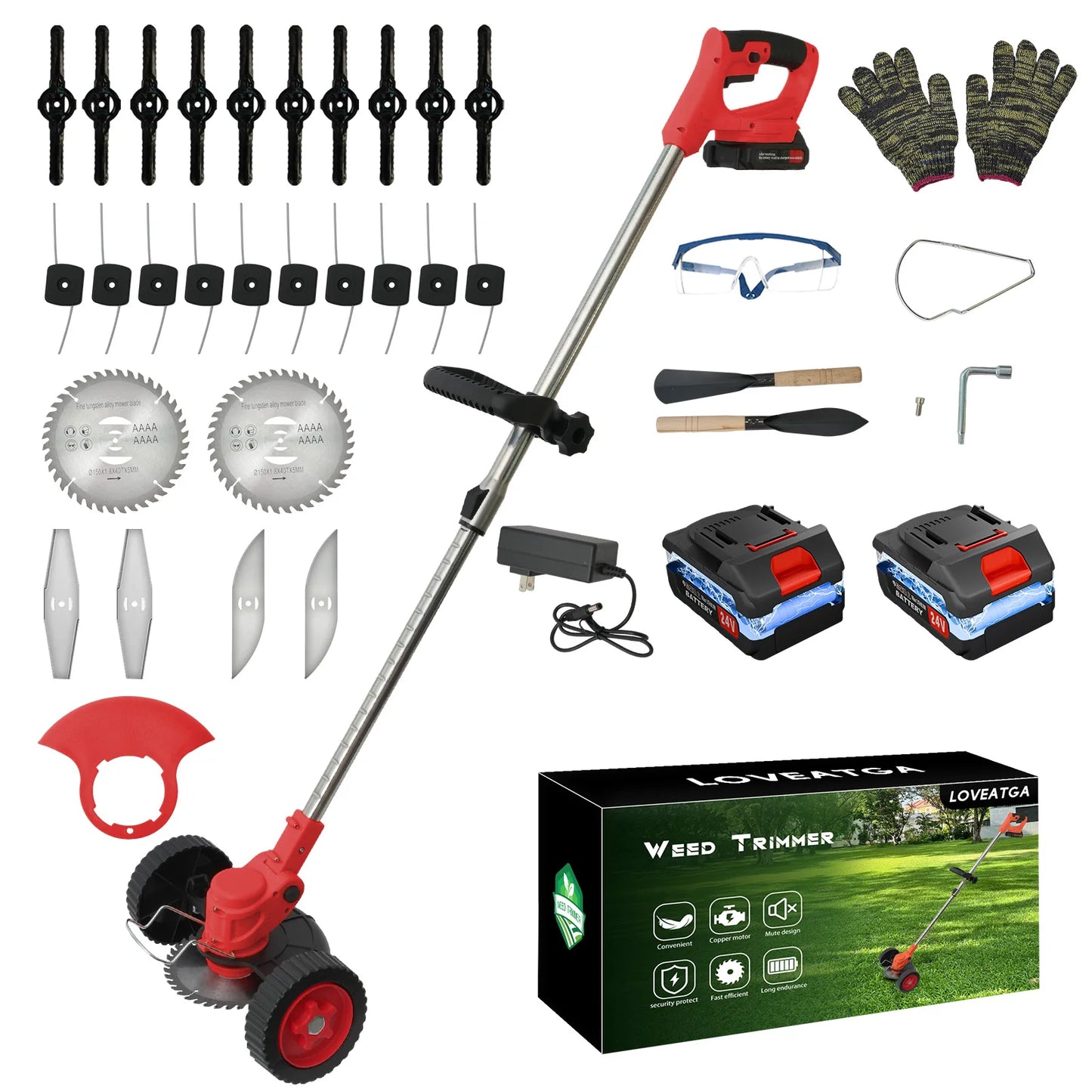 21V Cordless 3-In-1 Folding Lawn Mower Trimmer With 2x2.0Ah Batteries