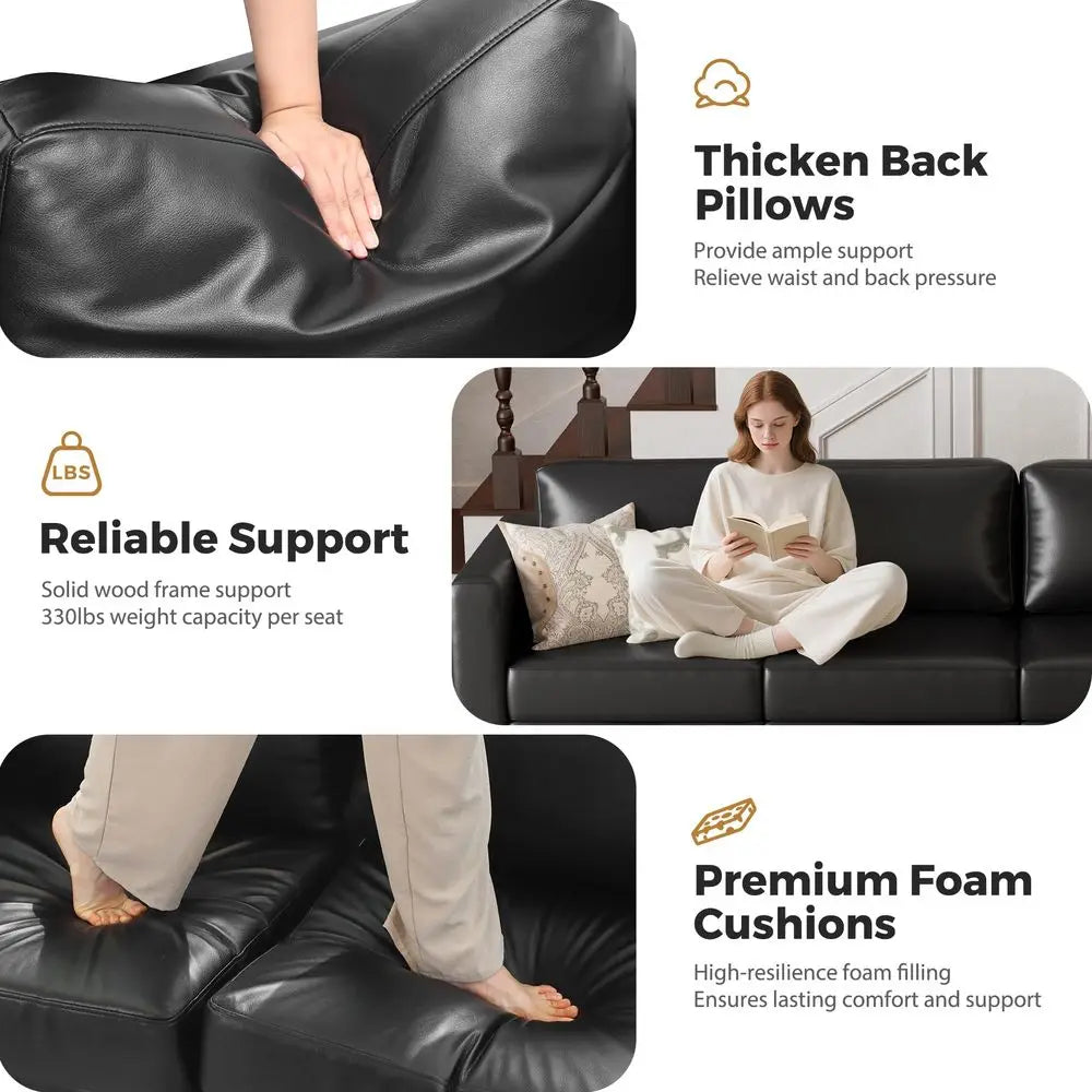 XMSJ Faux Leather Modular Sectional Sofa With Movable Storage