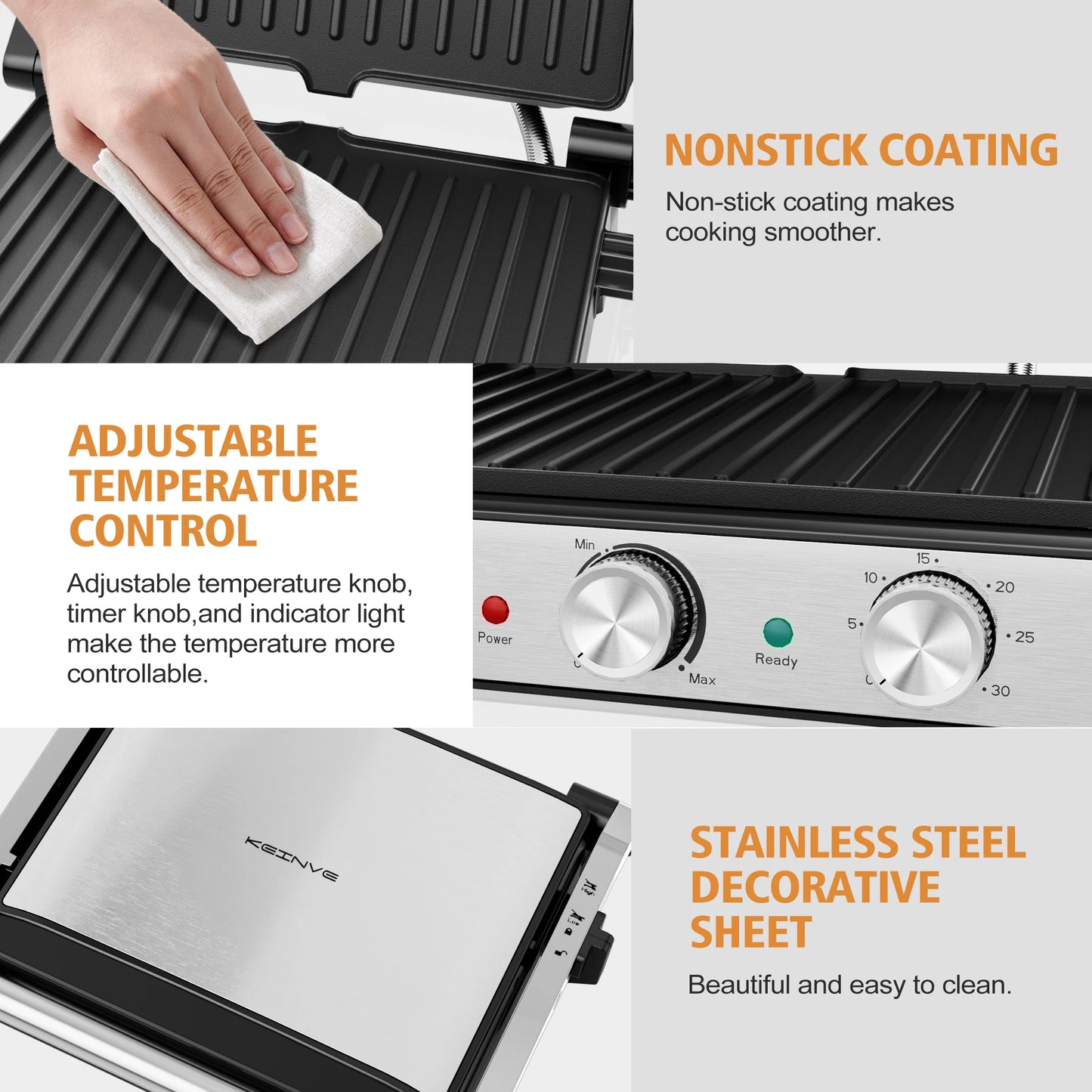 Cachoo 1600W Panini Press 4 Slice With Adjustable Temp