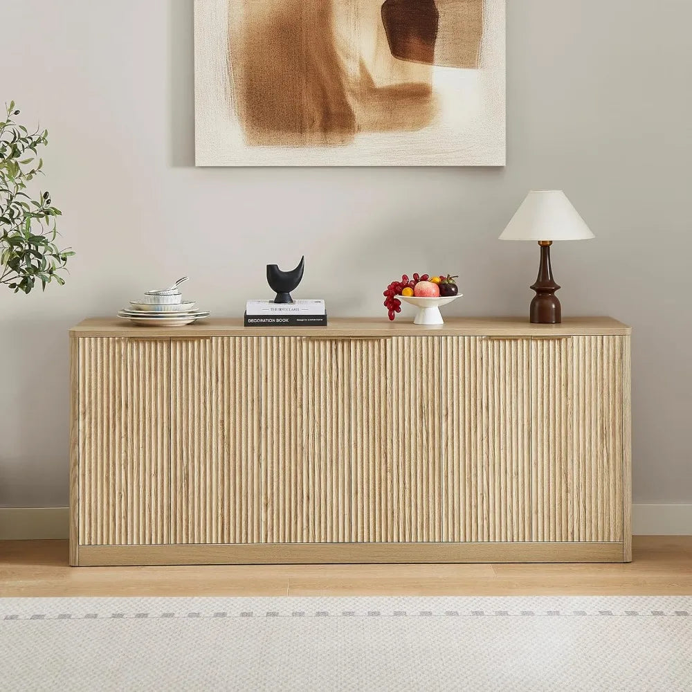 Guangbai Fluted Oak Sideboard Buffet Cabinet With Six Doors
