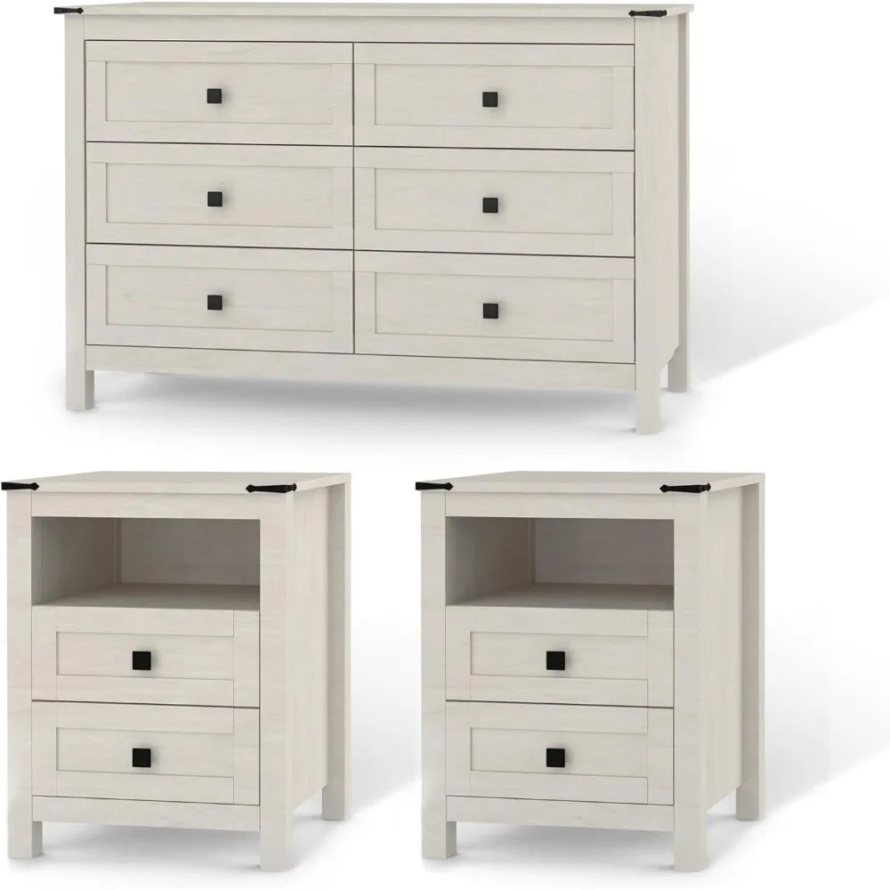 RBXC Farmhouse Bedroom Set Three Piece With Dresser And Nightstands