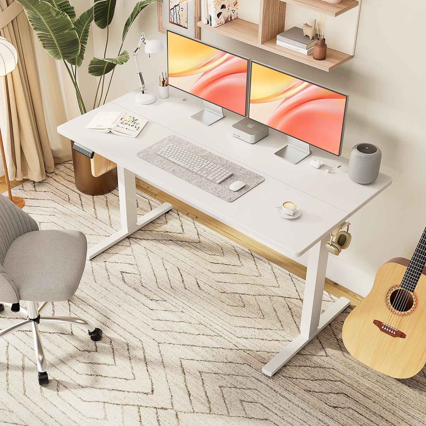 JHK Electric Height Adjustable Standing Desk For Home Office Ergonomic Computer Workstation With Metal Frame
