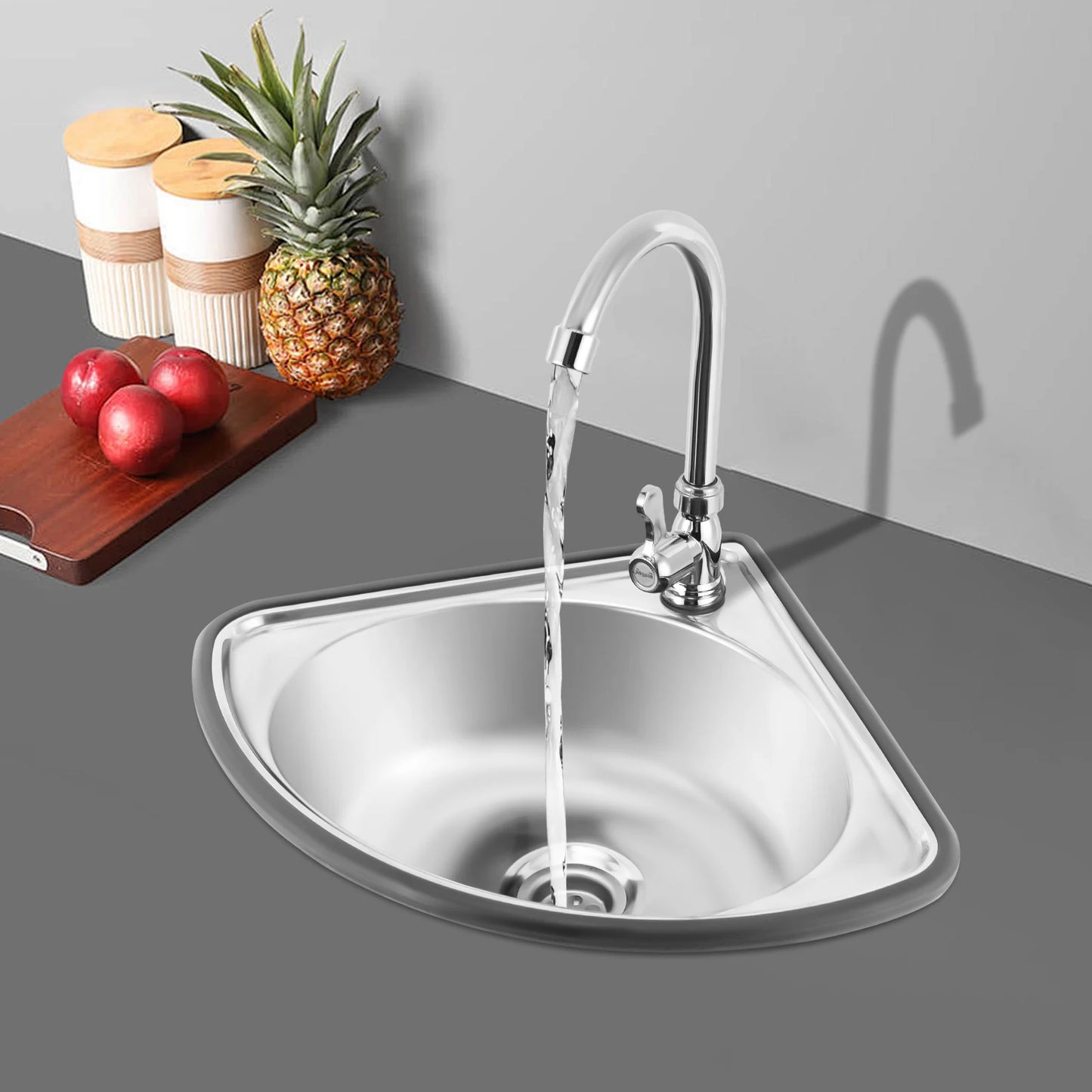 Stainless Steel Single Bowl Sink Wall-Mounted Triangle Wash Basin Kitchen Sink Small Corner Basin Sink for Kitchen Bathroom