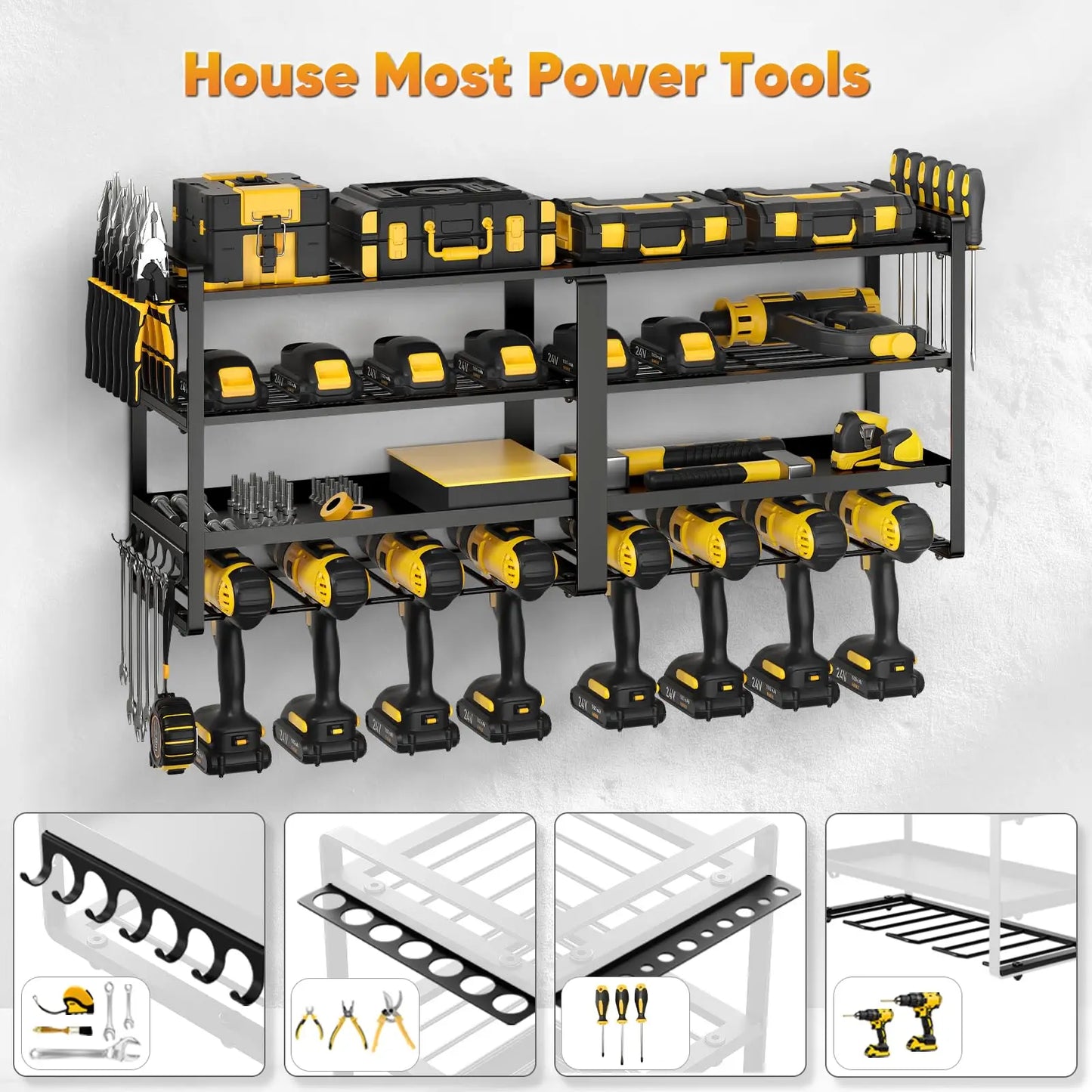 Power Tool Organizer Wall Mount Four Tier Drill Holder