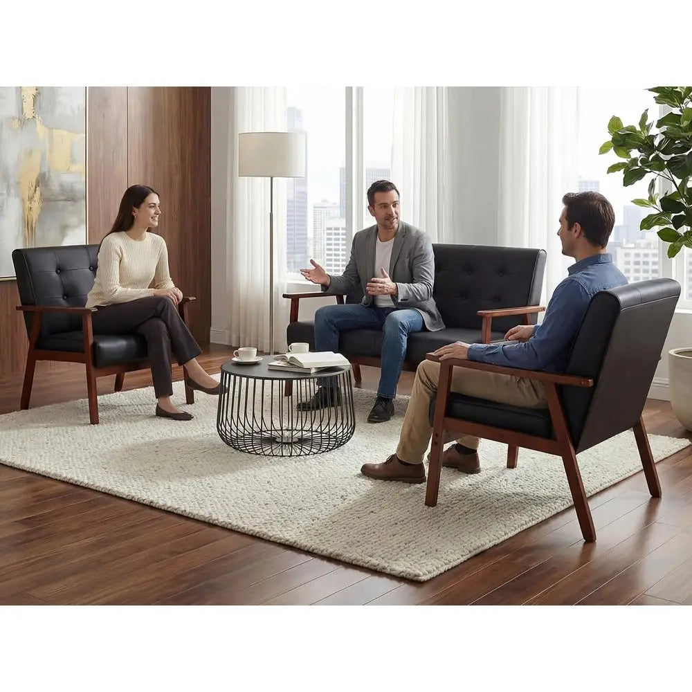 QWC Mid Century Sofa Set With Two Elegant Accent Chairs