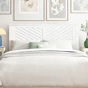 Serene Poplar Wood Queen Headboard, Modern Farmhouse Panel with Horizontal Scoring, Queen Size Headboard in White, Casual Coasta