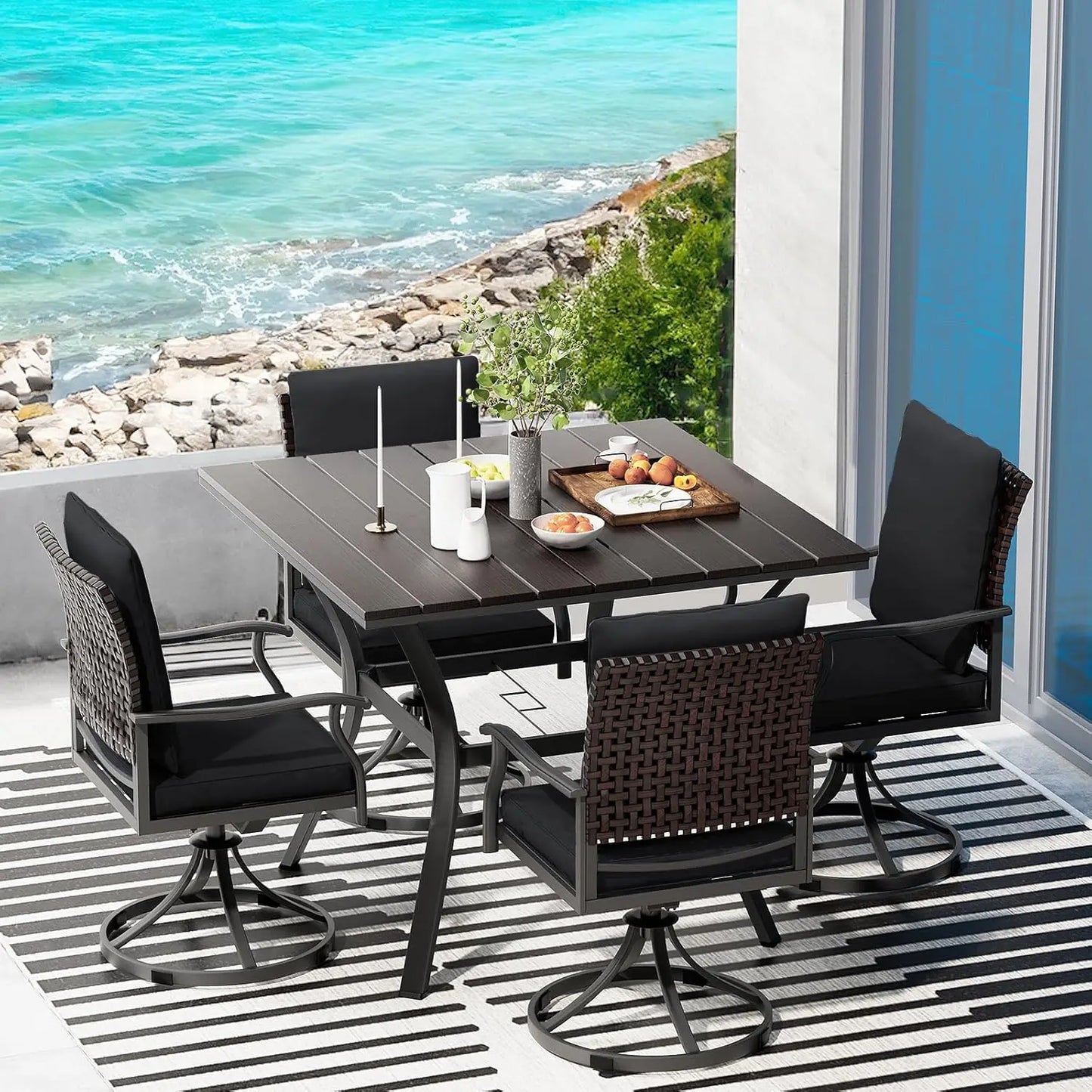 Outdoor Patio Dining Set With 4 Swivel Dining Chairs And Round Table