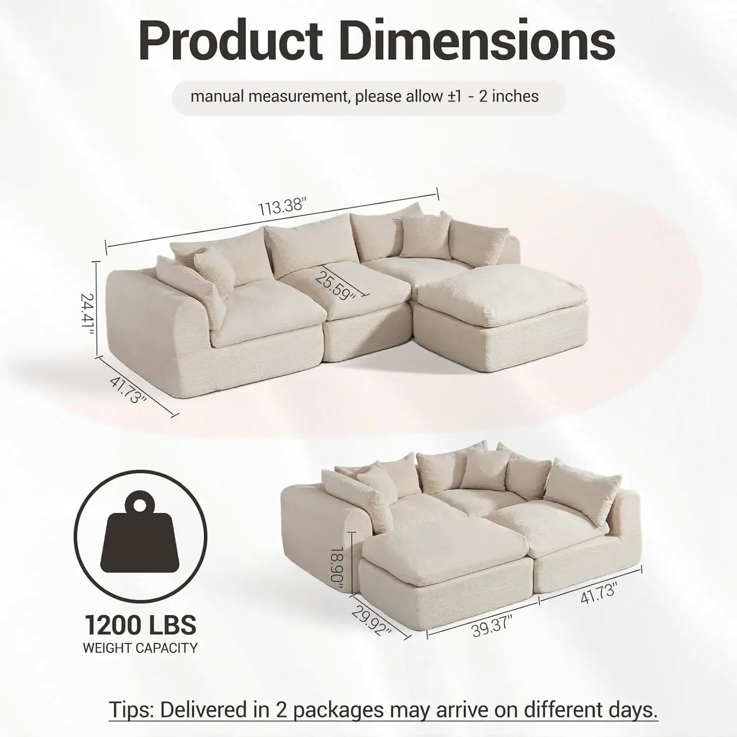 GUANGBAI Cloud Boneless Sofa Couch Deep Seat Modular Sectional Ottoman