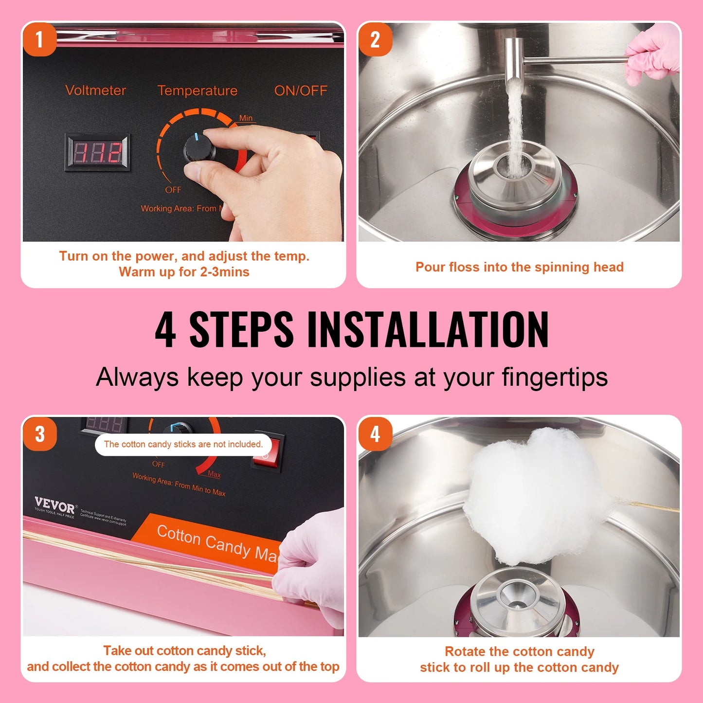 SucceBuy Electric Cotton Candy Machine Commercial Sugar Floss Maker