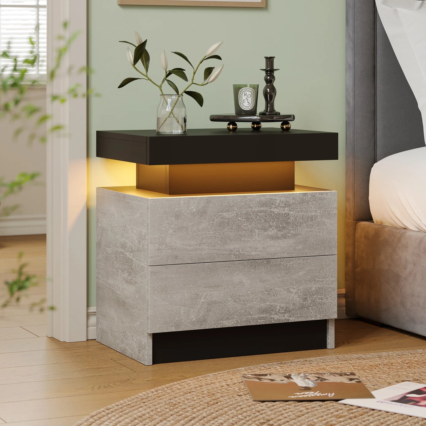 Cubehom LED Nightstands With 2 Drawers And RGB Lighting