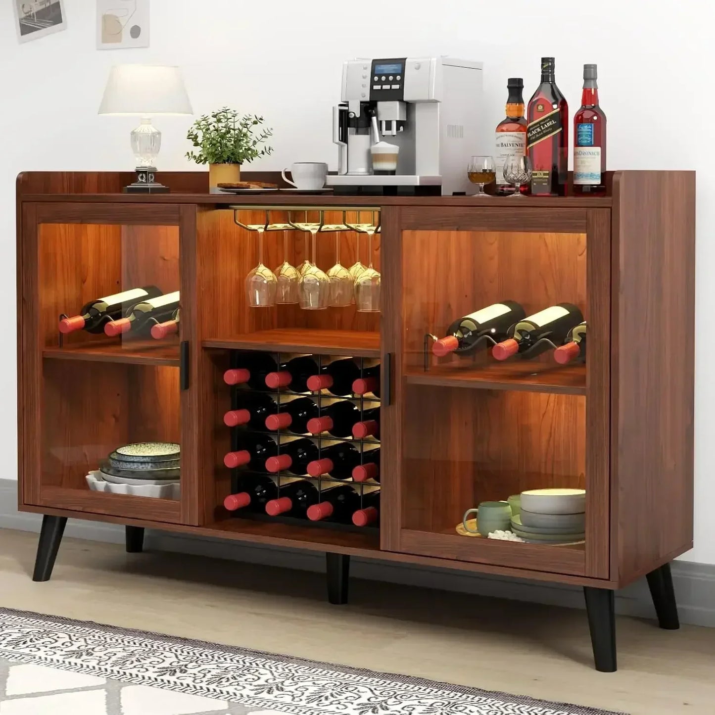 Guangbai Wine Bar Cabinet With Led Light And Glass Rack